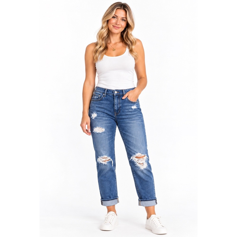 Lucky Brand Boyfriend Jeans Women's 14/32R Distressed Mid Rise Relaxed